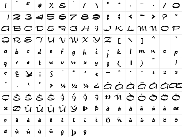 TabithaType32 Bold  glyph index