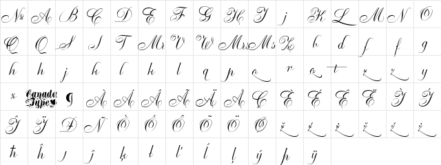 Ambassador Script Alts Regular  glyph index