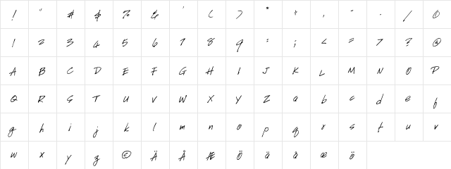 Handwriting Regular  glyph index