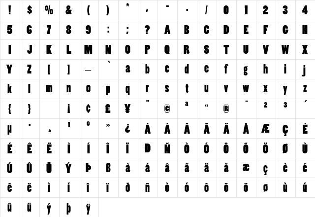 ConoverSSK Bold  glyph index