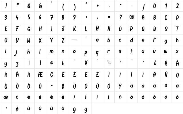 Rabbit Hole Regular  glyph index