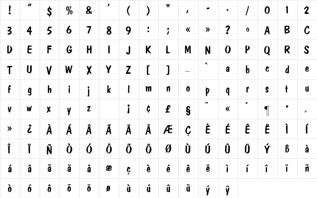 DomCasual Regular  glyph index