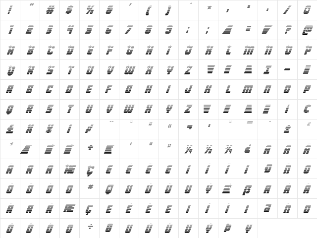 Army Rangers Gradient Italic Italic  glyph index