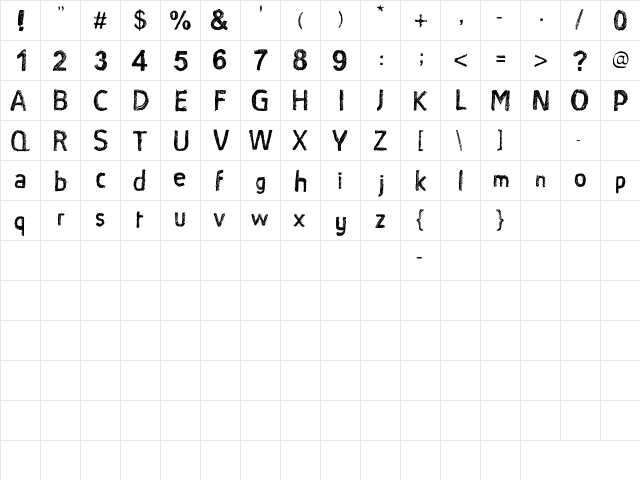 Stocking Stitch Bold  glyph index