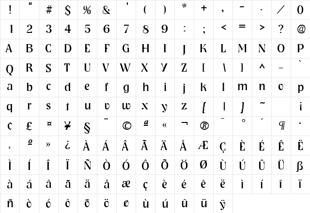 Tennessee SF Regular  glyph index