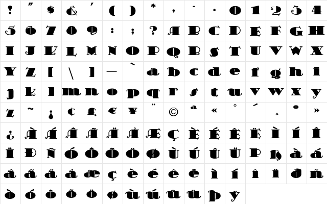 ScramGravy Regular  glyph index