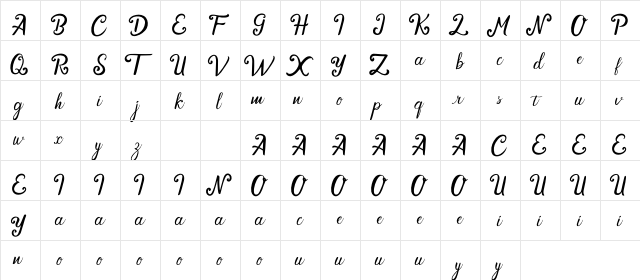 Cendhany Regular  glyph index