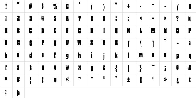 Glaw Typeface Condensed  glyph index