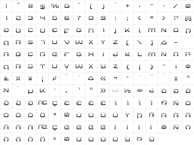 Gunrunner Gradient Regular  glyph index