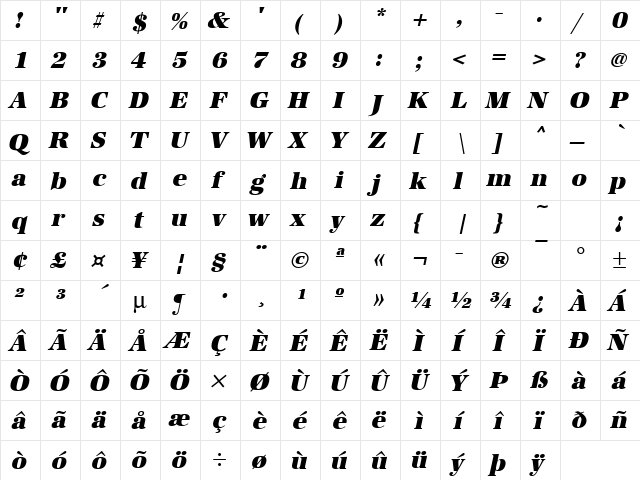 URWAntiquaTUltBol Oblique  glyph index