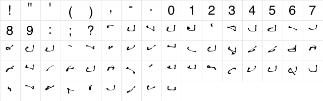Underwad Regular  glyph index