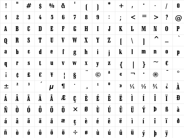 Schadow BlkCn BT Black  glyph index