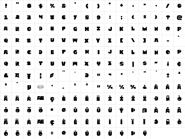 Zounderkite Regular  glyph index