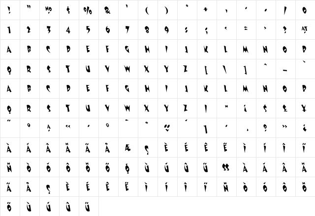 Revolver Regular  glyph index