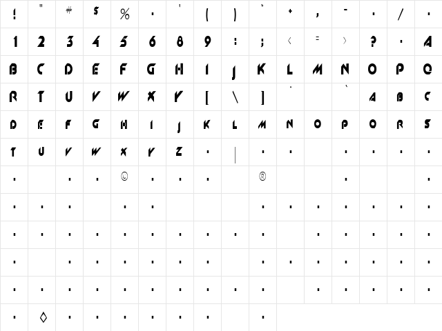 Space 5 Regular  glyph index