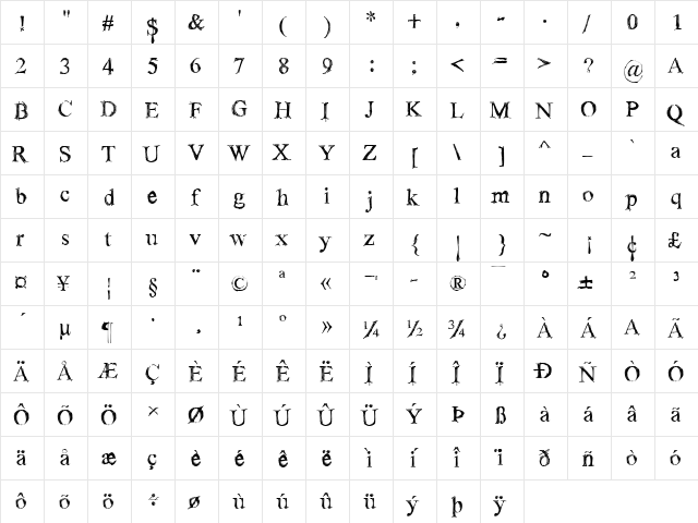 !Sketchy Times Bold  glyph index