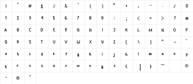 Babyground Regular  glyph index