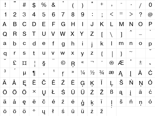 PragmaticaBTT Regular  glyph index