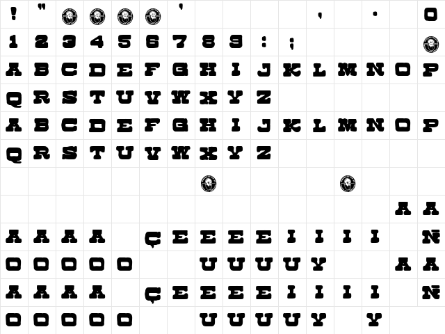 Cowboy Manero Regular  glyph index
