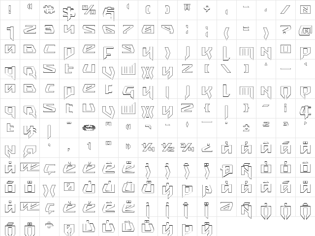 Snubfighter Outline Regular  glyph index