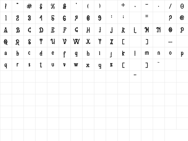 AriesA Regular  glyph index