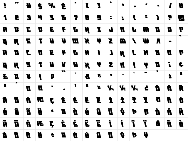 Furiosa Leftalic Italic  glyph index