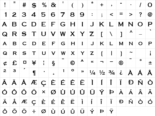 CopperplateSCapsSSK Bold  glyph index