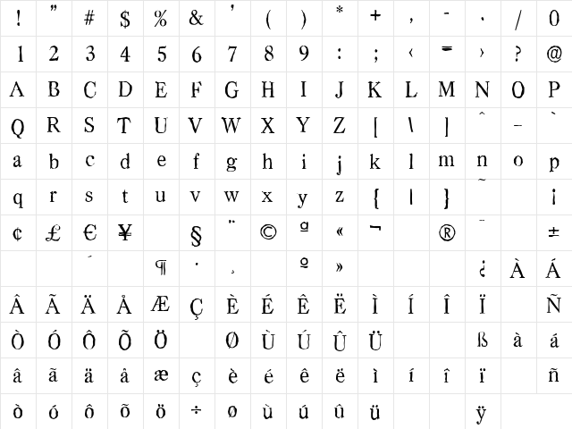 CasadAntique Regular  glyph index