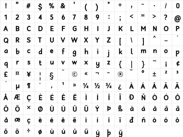 Robaga Rounded Bold  glyph index