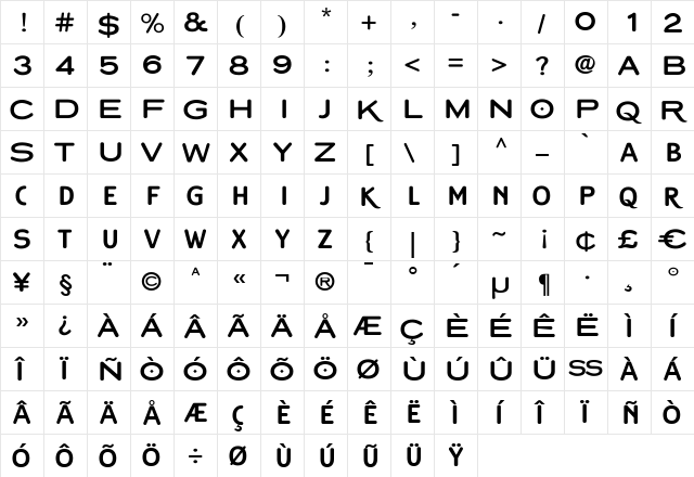 Copperplate Classic Round Plus Regular  glyph index