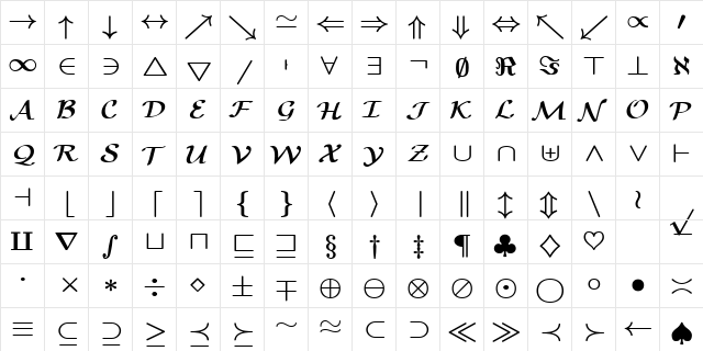 cmbsy10 Regular  glyph index
