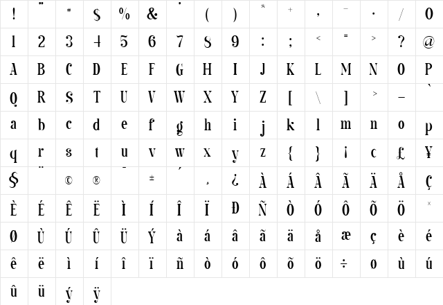 Balinesse Regular  glyph index