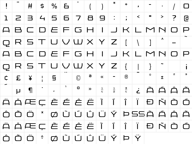 Injekuta Regular  glyph index