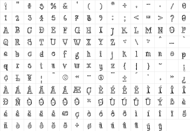 LRT Chickenhawk Regular  glyph index