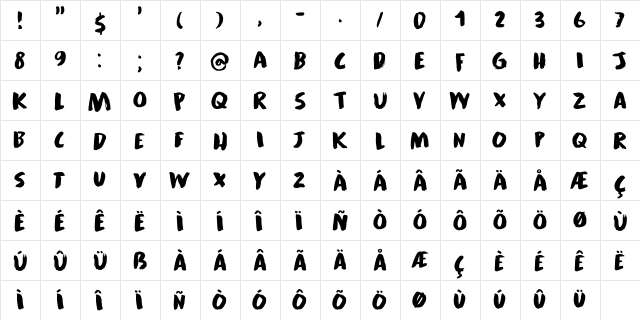 Guilty Pleasure DEMO Regular  glyph index