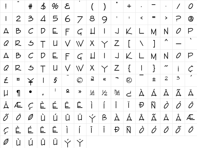 Envisor Regular  glyph index
