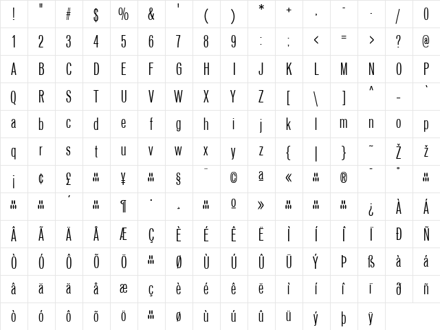 Vonnes Regular  glyph index