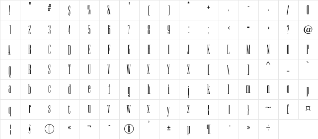 CamertonC Regular  glyph index