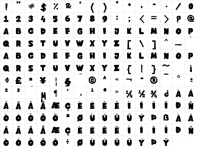 Johnie Blackerson Regular  glyph index