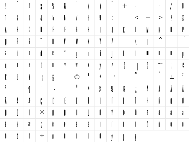 Roswell Two ITC Light  glyph index