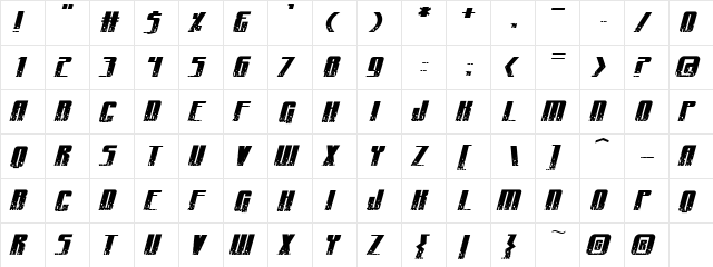 CraterFace Shrapnel BB Regular  glyph index