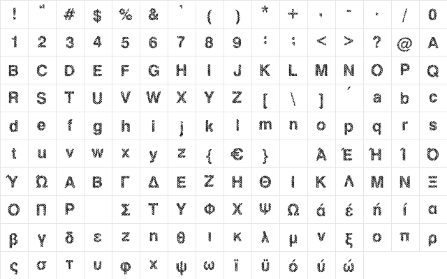 Slang King Bold  glyph index