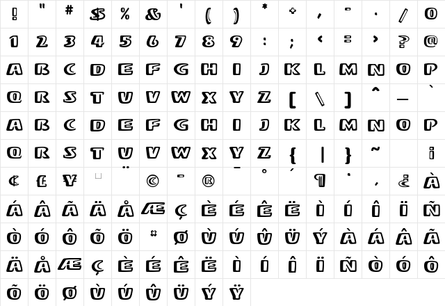 Stereo MF Regular  glyph index