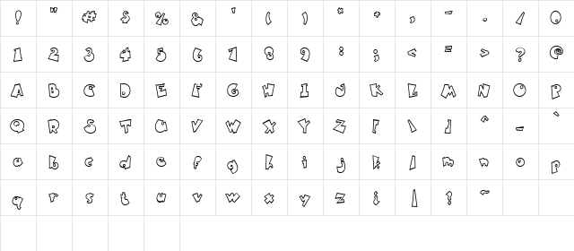 LD Madcap Regular  glyph index