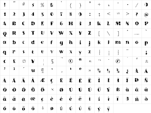 GrandecortHoly Regular  glyph index