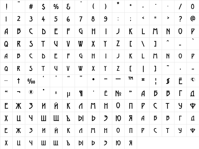 a_ModernoCapsRg Regular  glyph index