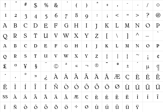 BelliniOriginalExpert Regular  glyph index