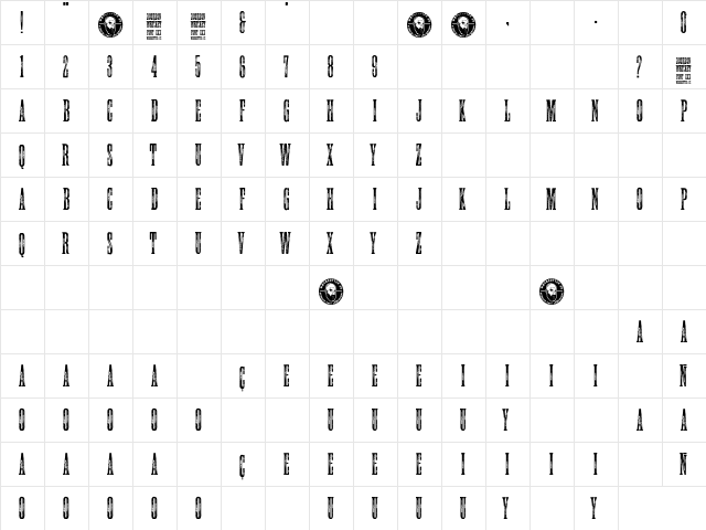Bourbon whiskey Regular  glyph index