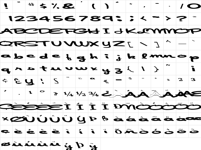 FooteDragging911 Regular  glyph index