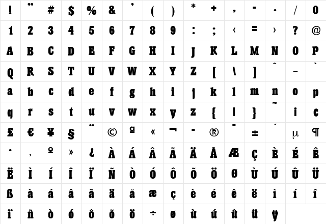 JeremyBecker-Heavy Regular  glyph index